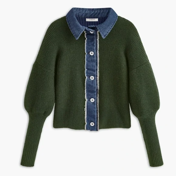 Commense Navy Green Panel Breasted Stretch Lapel Knit Top size medium - Picture 1 of 6